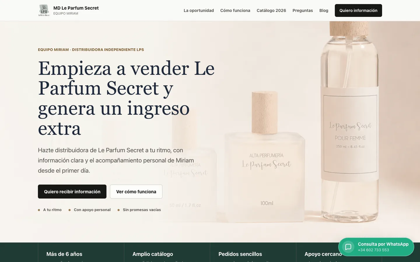 Web de captación de Le Parfum Secret creada para el equipo de Miriam