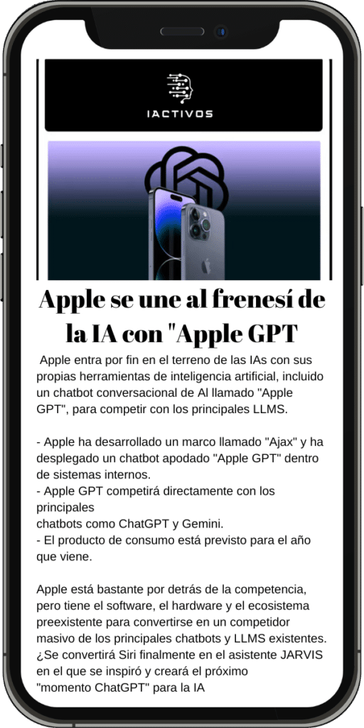 Iphone de captación de email con noticia de apple de la newsletter para iactivos.com