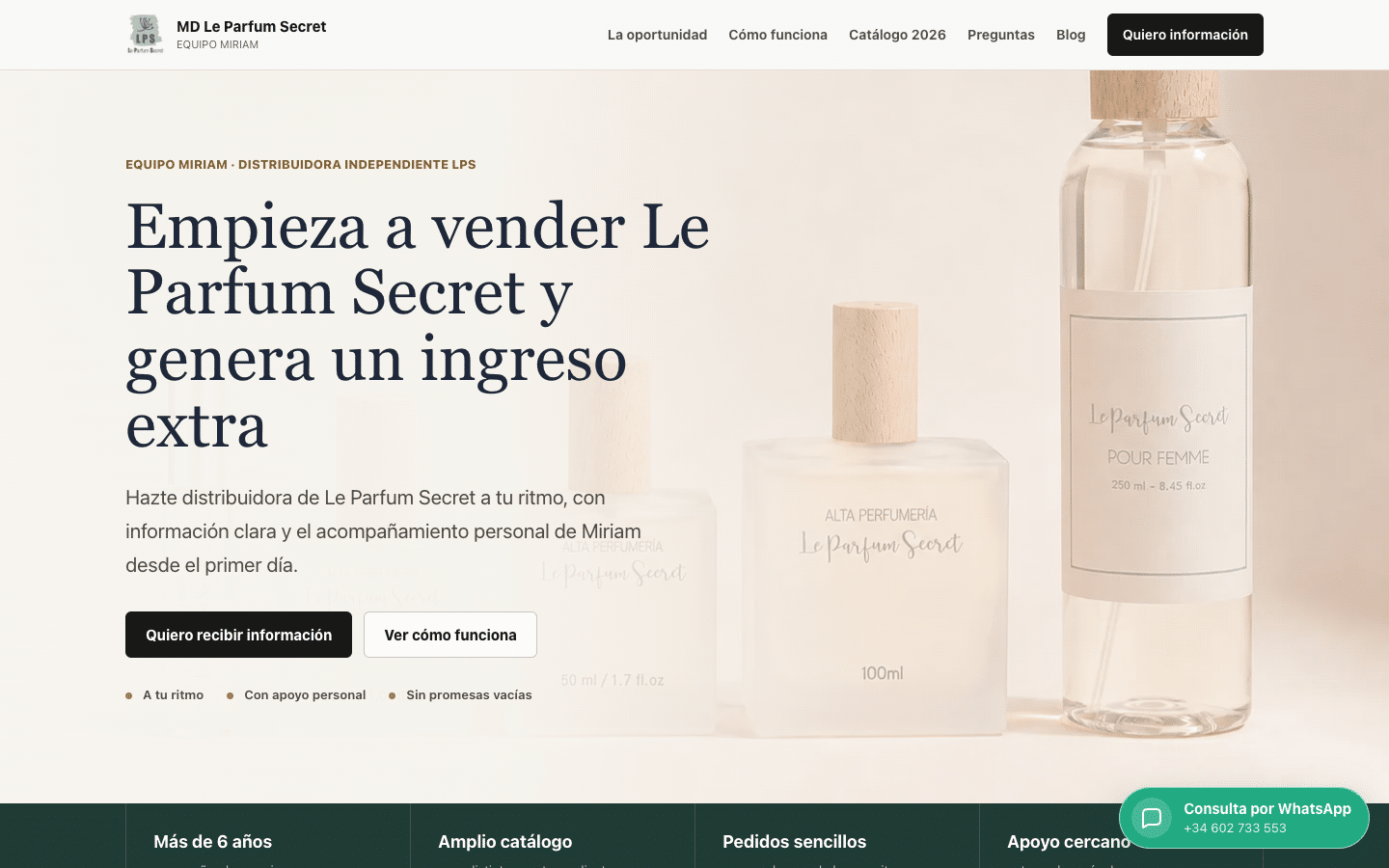 Web de captación de Le Parfum Secret creada para el equipo de Miriam